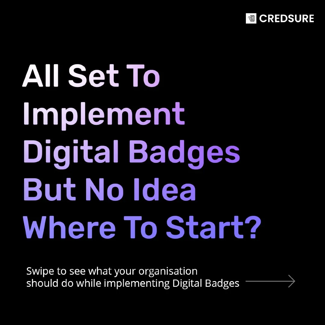 CredSure LinkedIn carousel “Implementing digital badges”, slide 1 of 7