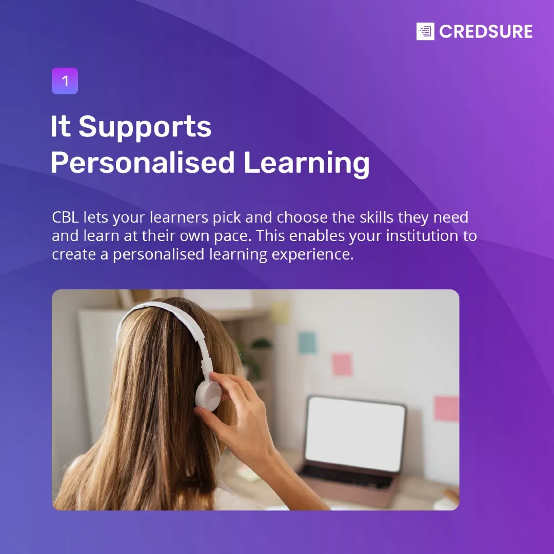 CredSure LinkedIn carousel “Competency-based learning”, slide 2 of 8