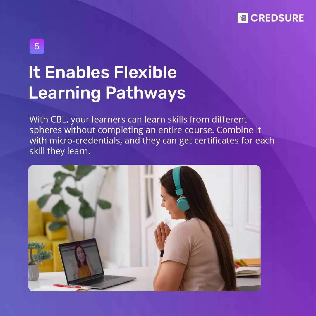 CredSure LinkedIn carousel “Competency-based learning”, slide 6 of 8