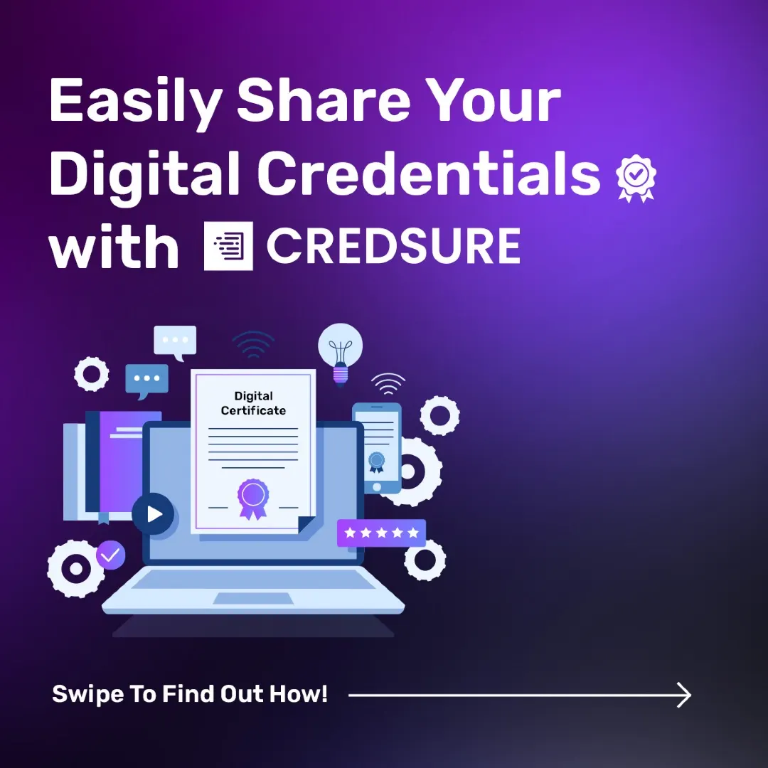 CredSure LinkedIn carousel “Sharing digital credentials”, slide 1 of 5