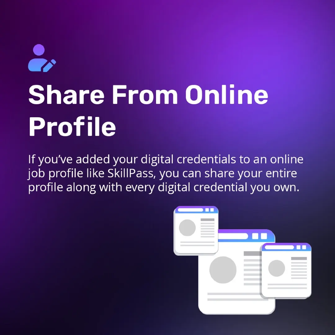 CredSure LinkedIn carousel “Sharing digital credentials”, slide 3 of 5