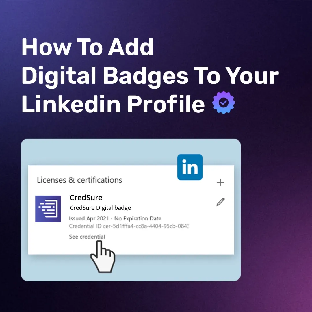 CredSure LinkedIn carousel “Digital badges on LinkedIn”, slide 1 of 5
