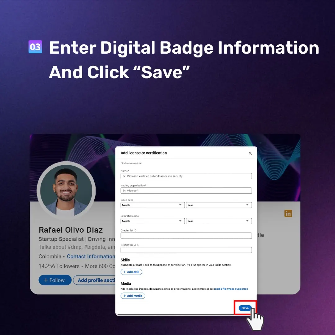 CredSure LinkedIn carousel “Digital badges on LinkedIn”, slide 4 of 5